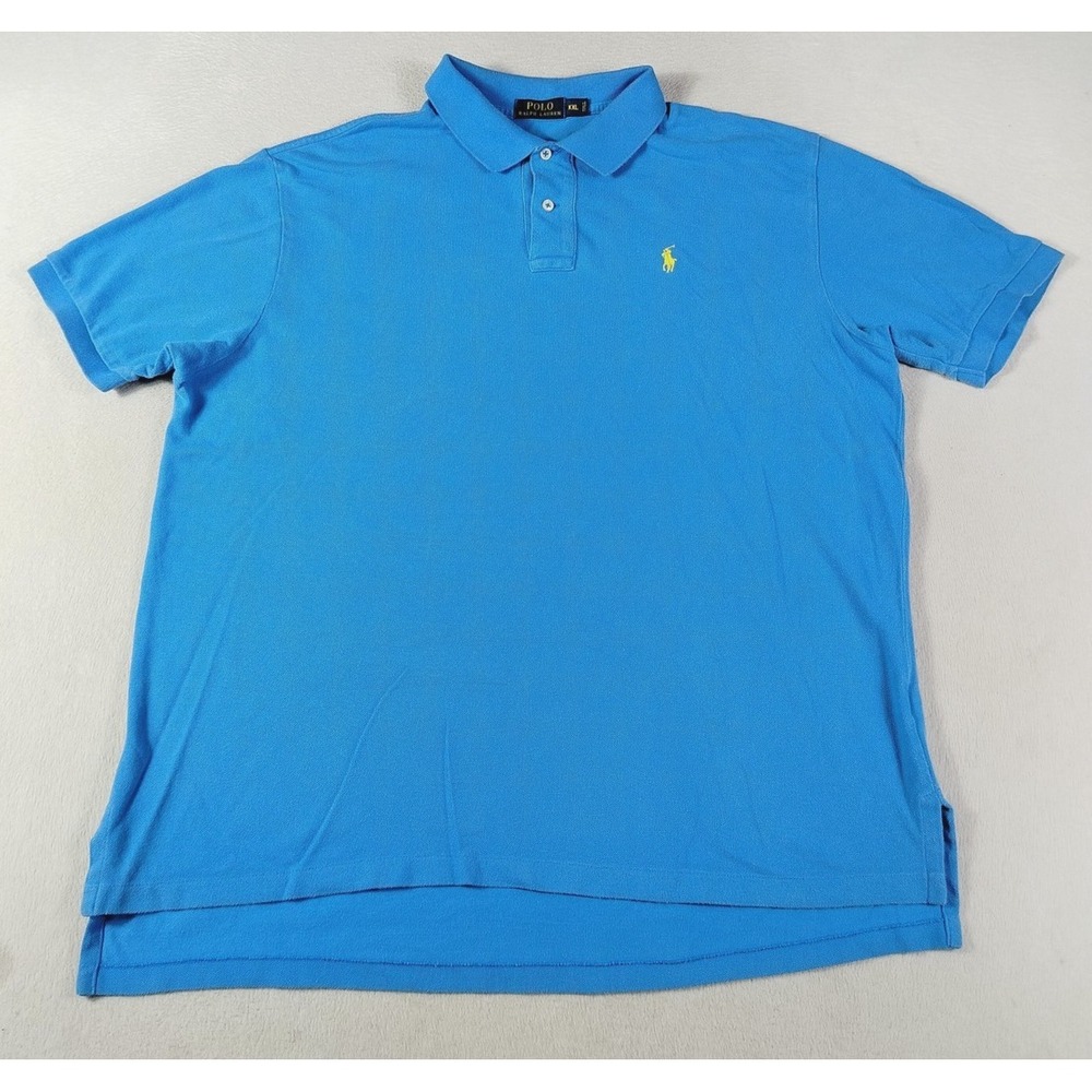 Polo Ralph Lauren Polo Shirt Mens 2XL Blue Solid Pique Cotton Pony Knit Preppy